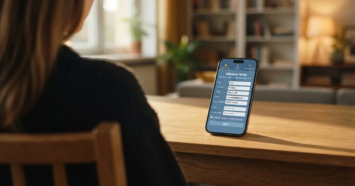 Smartfon z formularzem zakładania konta gracza i zakładką aktywacji środków bonusowych w sekcji konta
