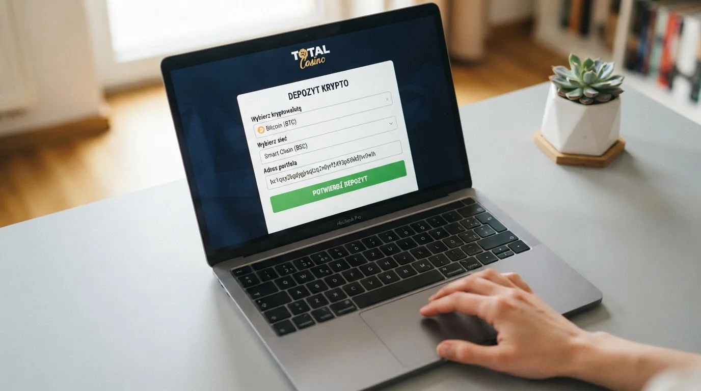 Zbliżenie na formularz wpłaty w kasynie online z polem na adres portfela kryptowalutowego BNB Smart Chain.