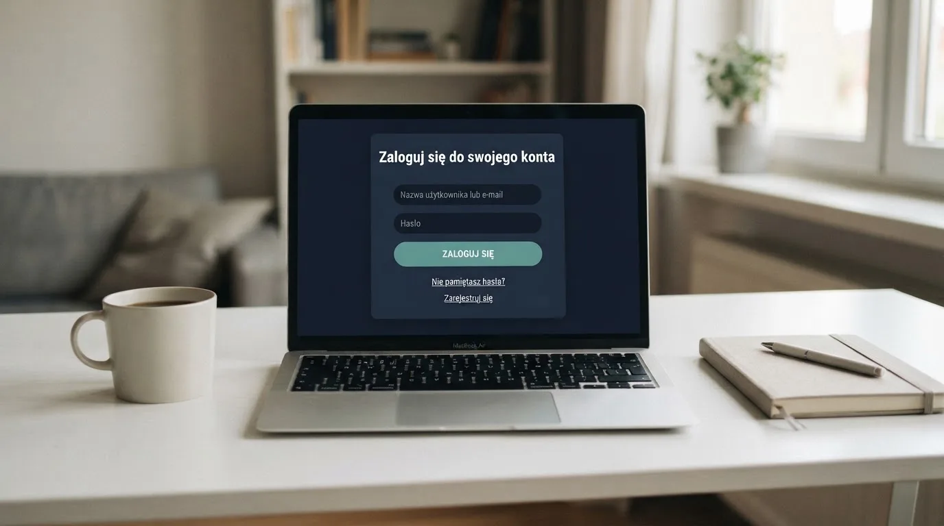 Strona logowania oficjalnej platformy Total Casino na ekranie laptopa, jedynego legalnego kasyna online w Polsce